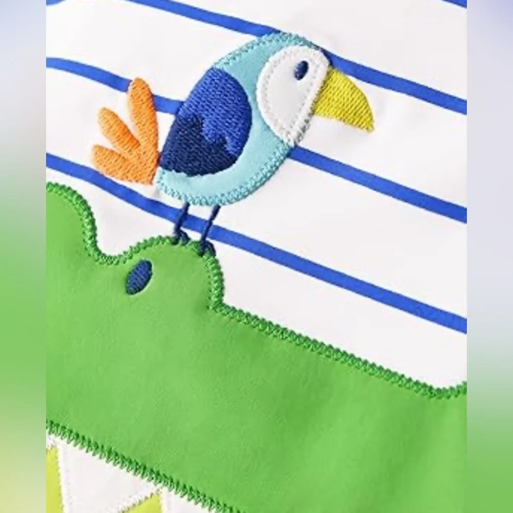 Gymboree Kids Crocodile &‎ Bird Short Sleeve Striped Rash Guard Top Sz 5T 50+UPF